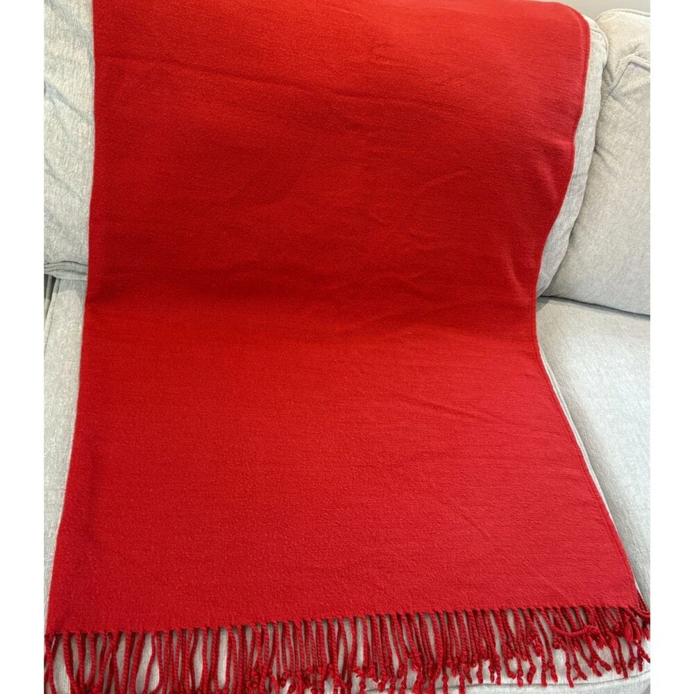 Pottery Barn Classic Red Fringe Throw Blanket 50 X 60 Modern Cozy Home Decor